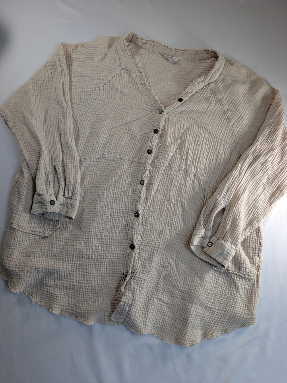 Entro Cream Cotton Gauze Oversized Button Down